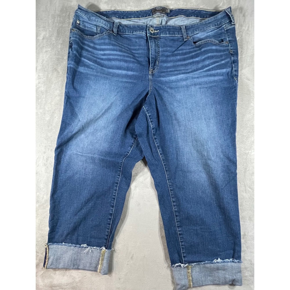 Torrid Crop Boyfriend Jeans Womens 24 Blue Vintage Stretch Raw Hem Denim